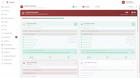 AI Agent Orchestration - Credit Analysis and Fraud Detection agents processing in parallel with real-time task completion status